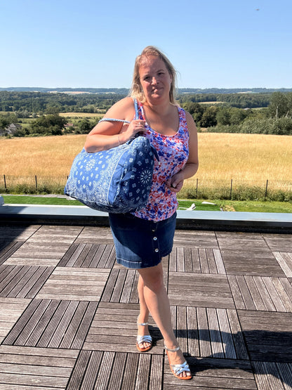 Sac Cabas Coton Paisley Bleu – Grand Format Zippé Plage & Quotidien