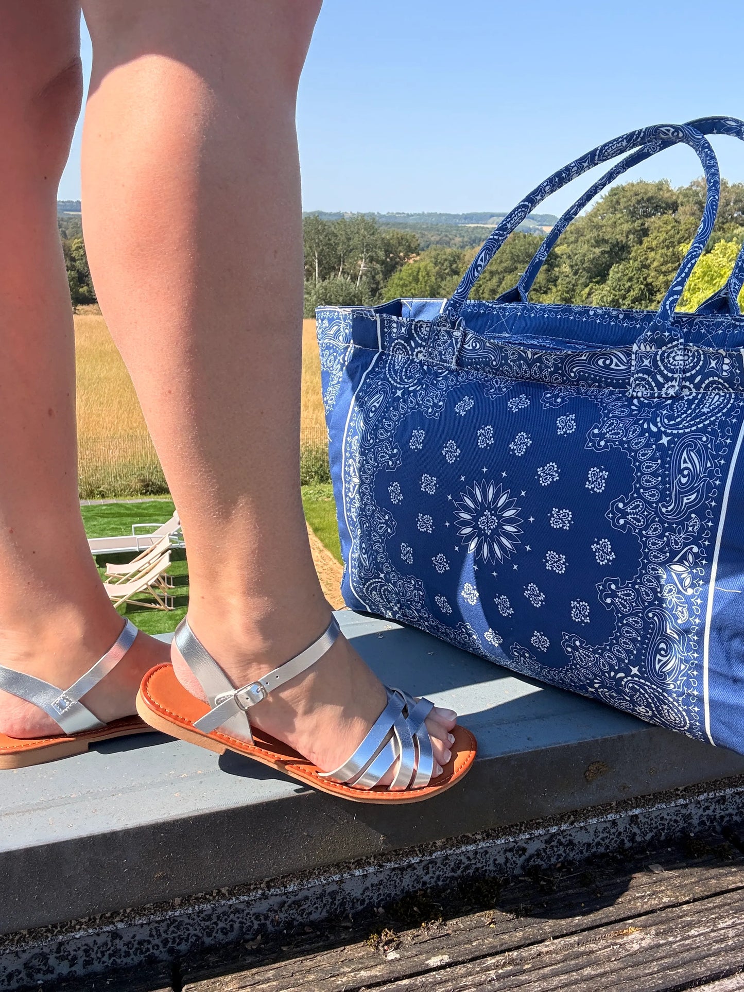 Sac Cabas Coton Paisley Bleu – Grand Format Zippé Plage & Quotidien