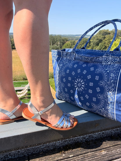 Sac Cabas Coton Paisley Bleu – Grand Format Zippé Plage & Quotidien