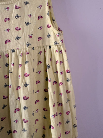 Robe Enfant Sans Manches Jaune Citron – Imprimé Papillons & Arcs-en-ciel taille 8 ans
