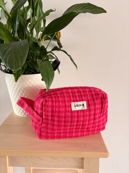 Trousse Maquillage Matelassée AMOUR - Rose Fuchsia