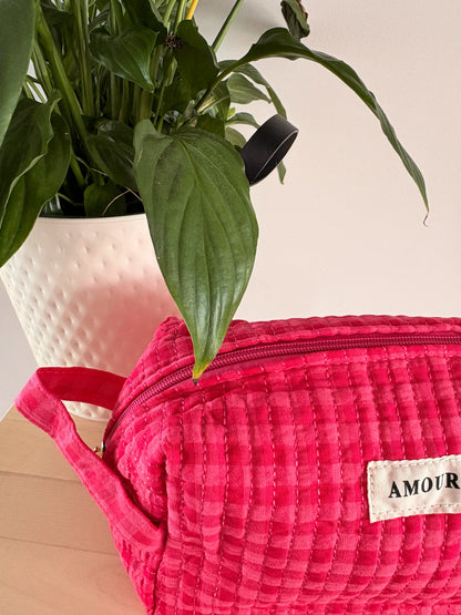 Trousse Maquillage Matelassée AMOUR - Rose Fuchsia