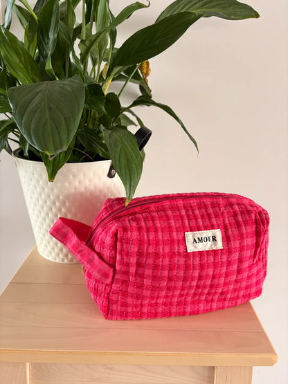 Trousse Maquillage Matelassée AMOUR - Rose Fuchsia