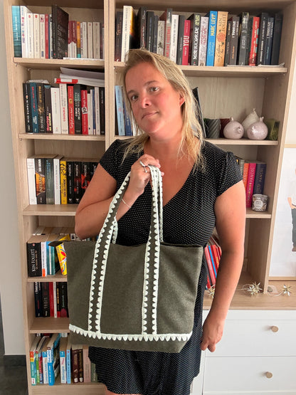 Tote Bag Feutrine Douce – Kaki & Écru