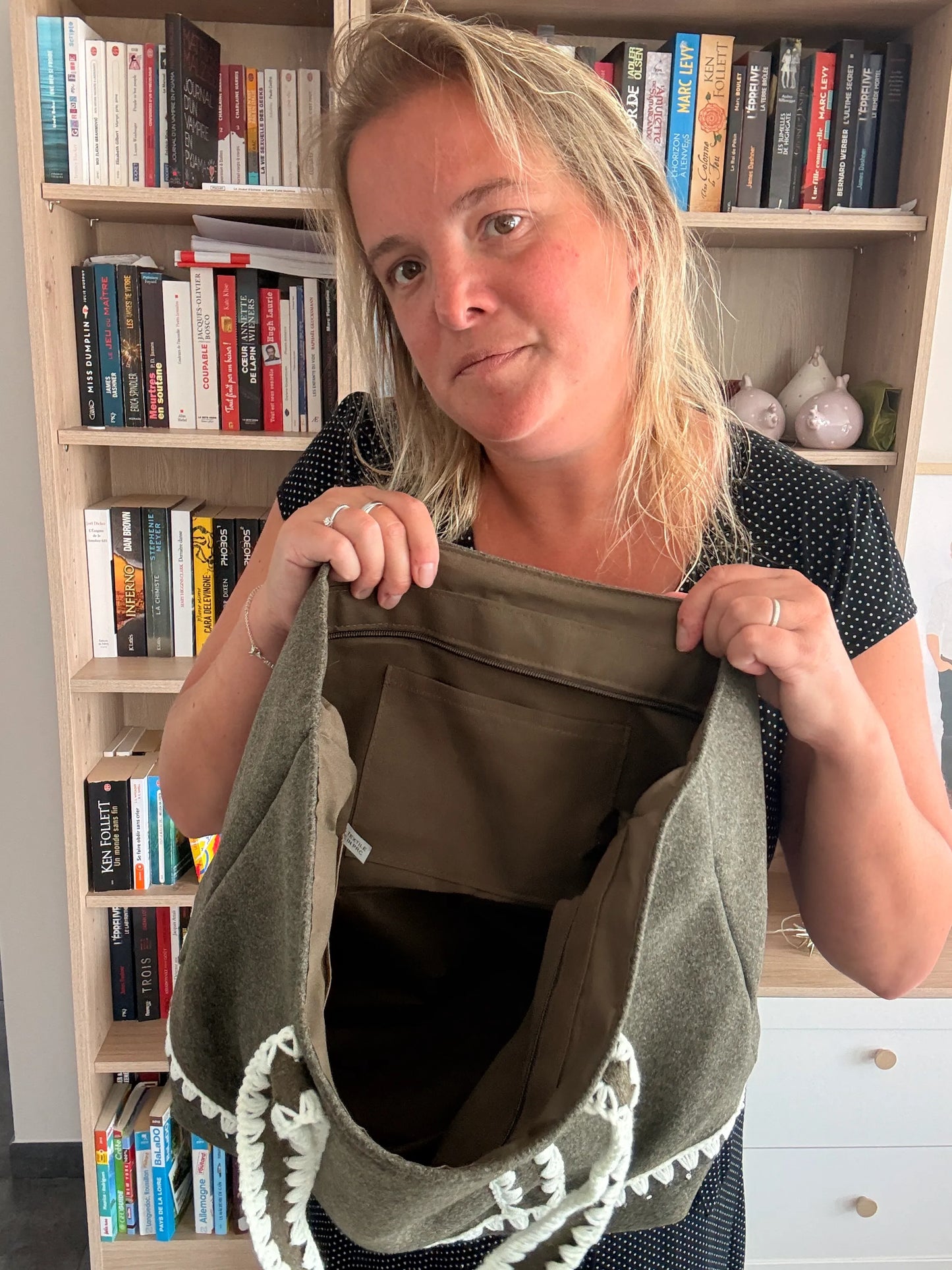 Tote Bag Feutrine Douce – Kaki & Écru