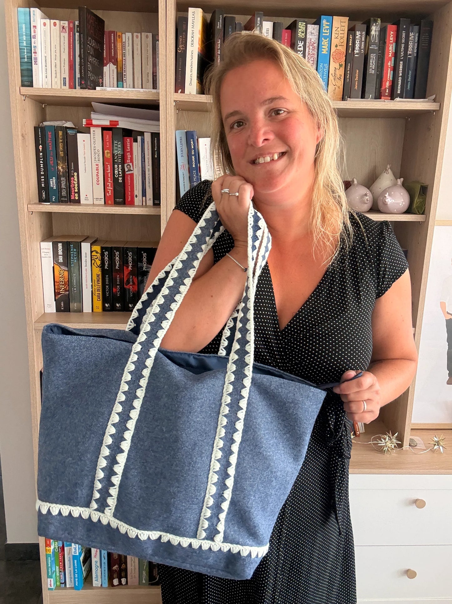 Tote Bag Feutrine Douce – Bleu Jean & Écru