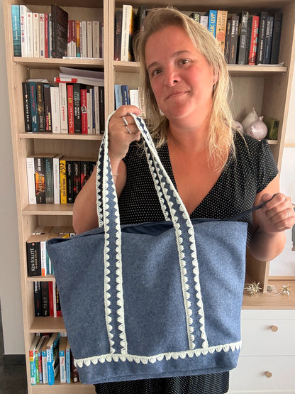 Tote Bag Feutrine Douce – Bleu Jean & Écru