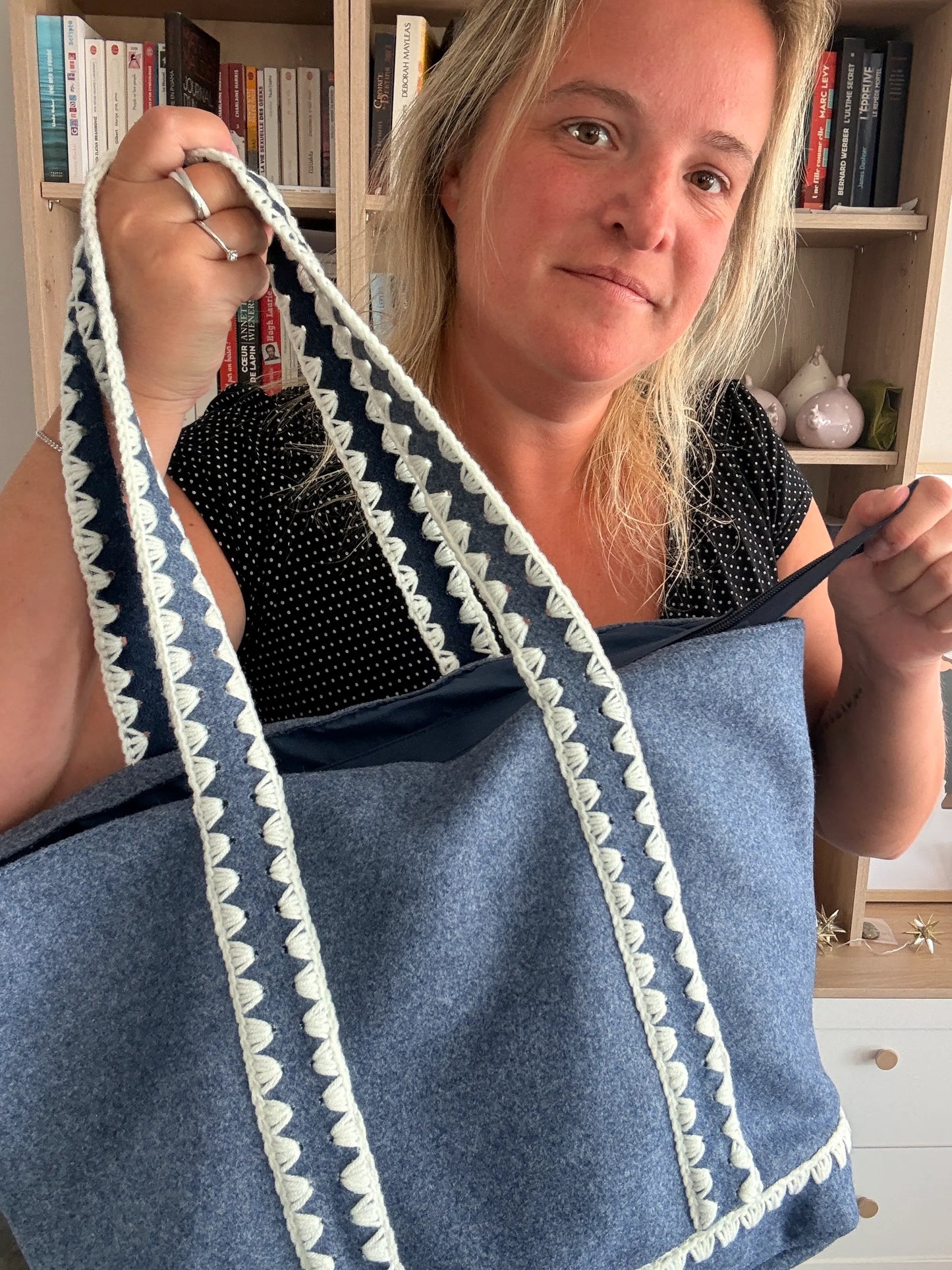 Tote Bag Feutrine Douce – Bleu Jean & Écru