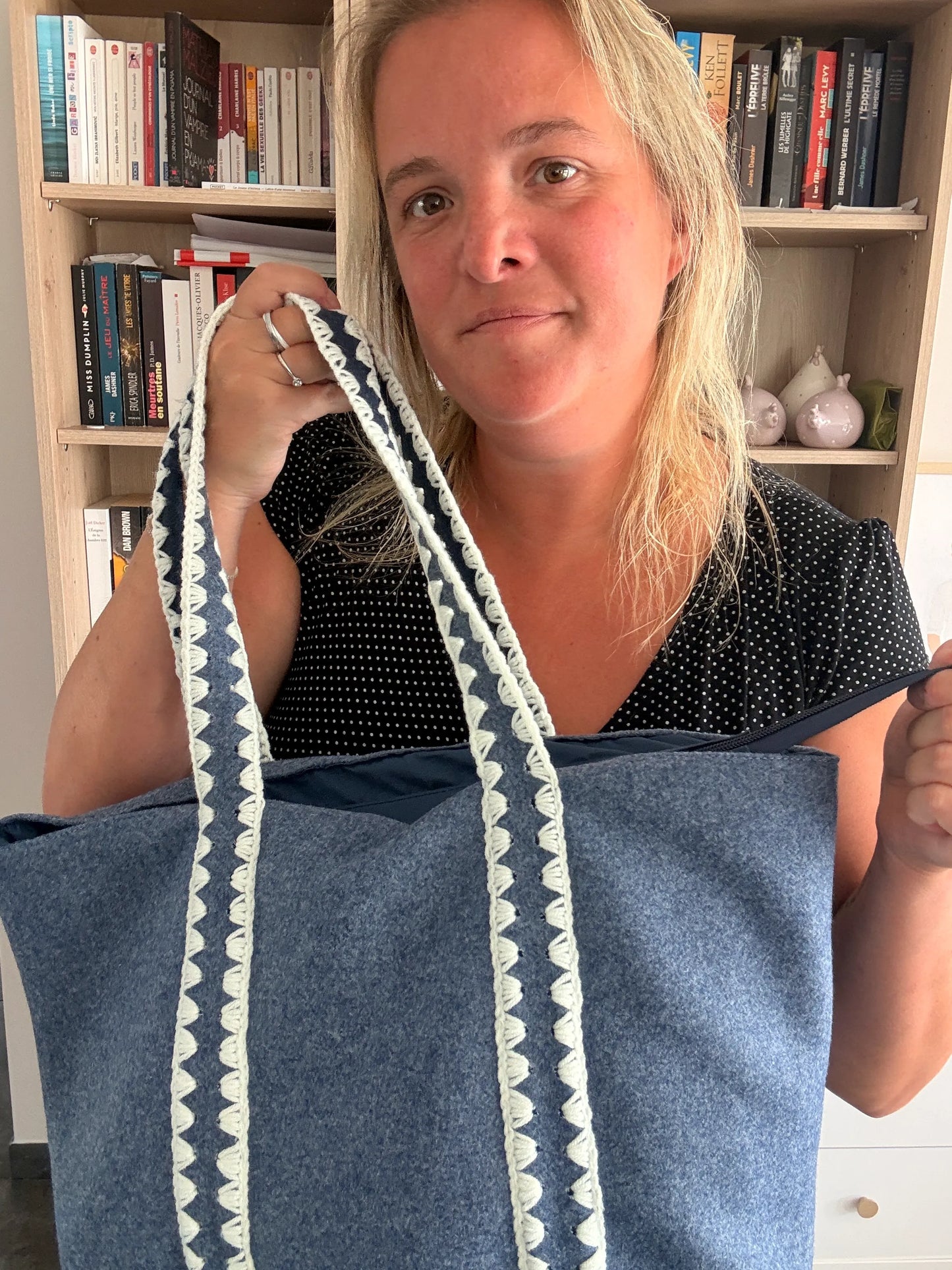 Tote Bag Feutrine Douce – Bleu Jean & Écru