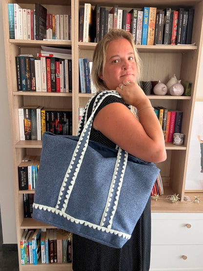 Tote Bag Feutrine Douce – Bleu Jean & Écru