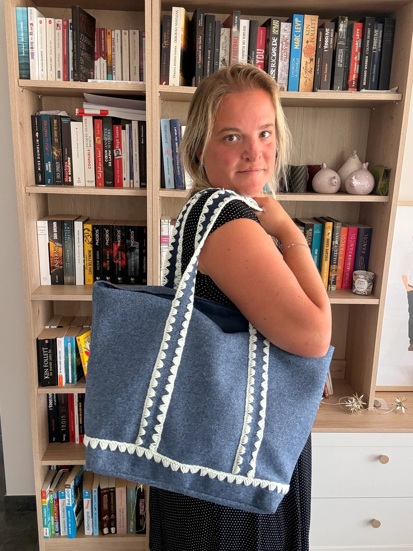 Tote Bag Feutrine Douce – Bleu Jean & Écru