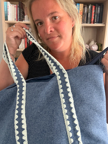 Tote Bag Feutrine Douce – Bleu Jean & Écru