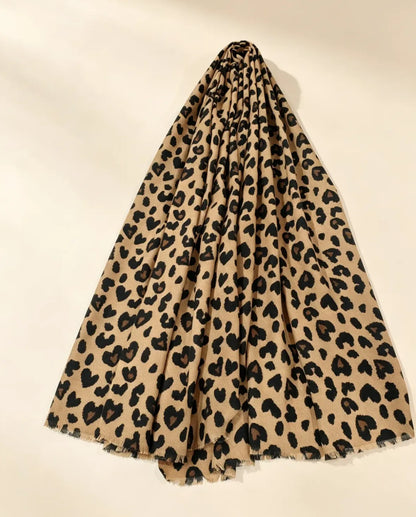 Écharpe léopard beige taupe et noir femme en viscose et laine
