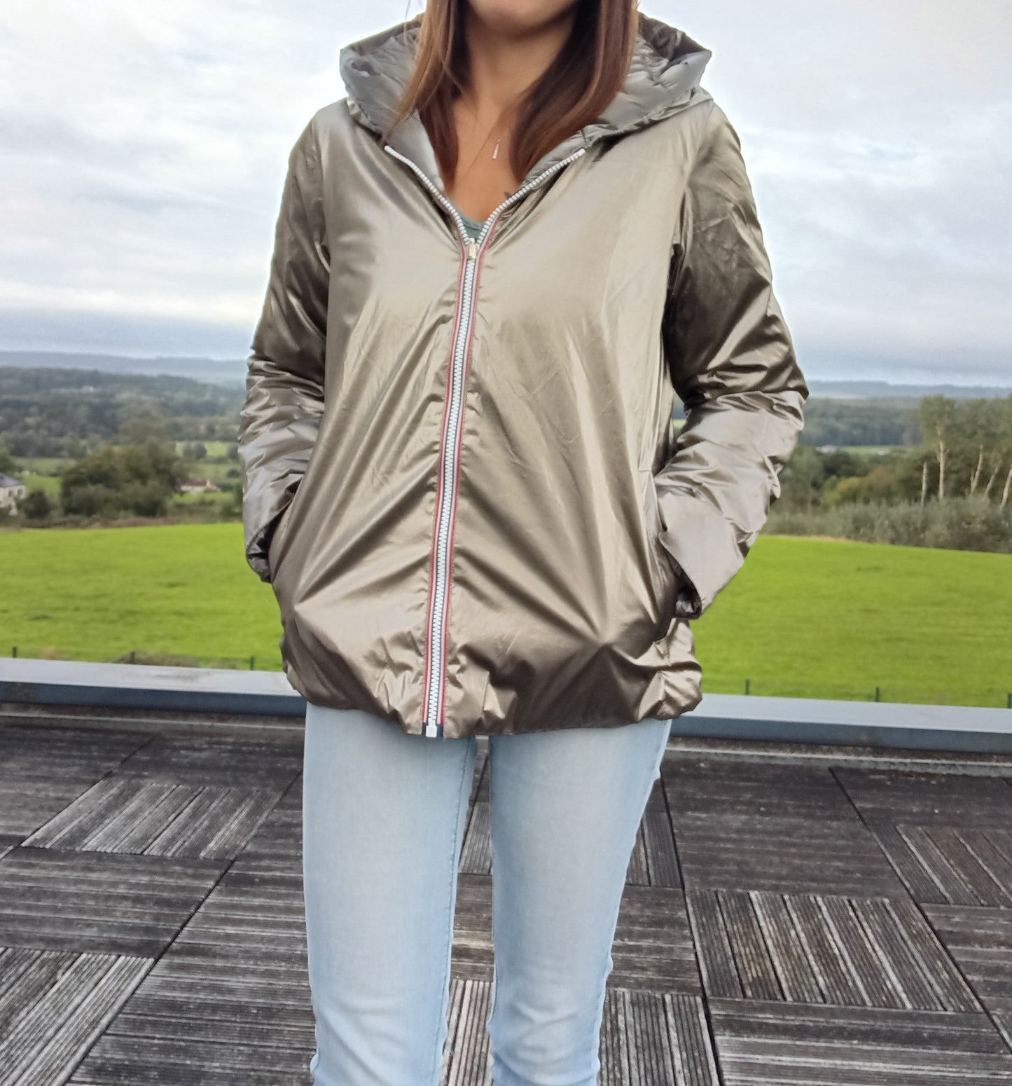 Imperméable réversible matelassé bronze/argent