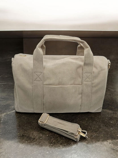 Sac week-end polochon beige effet velours cotelé avec sangle unie