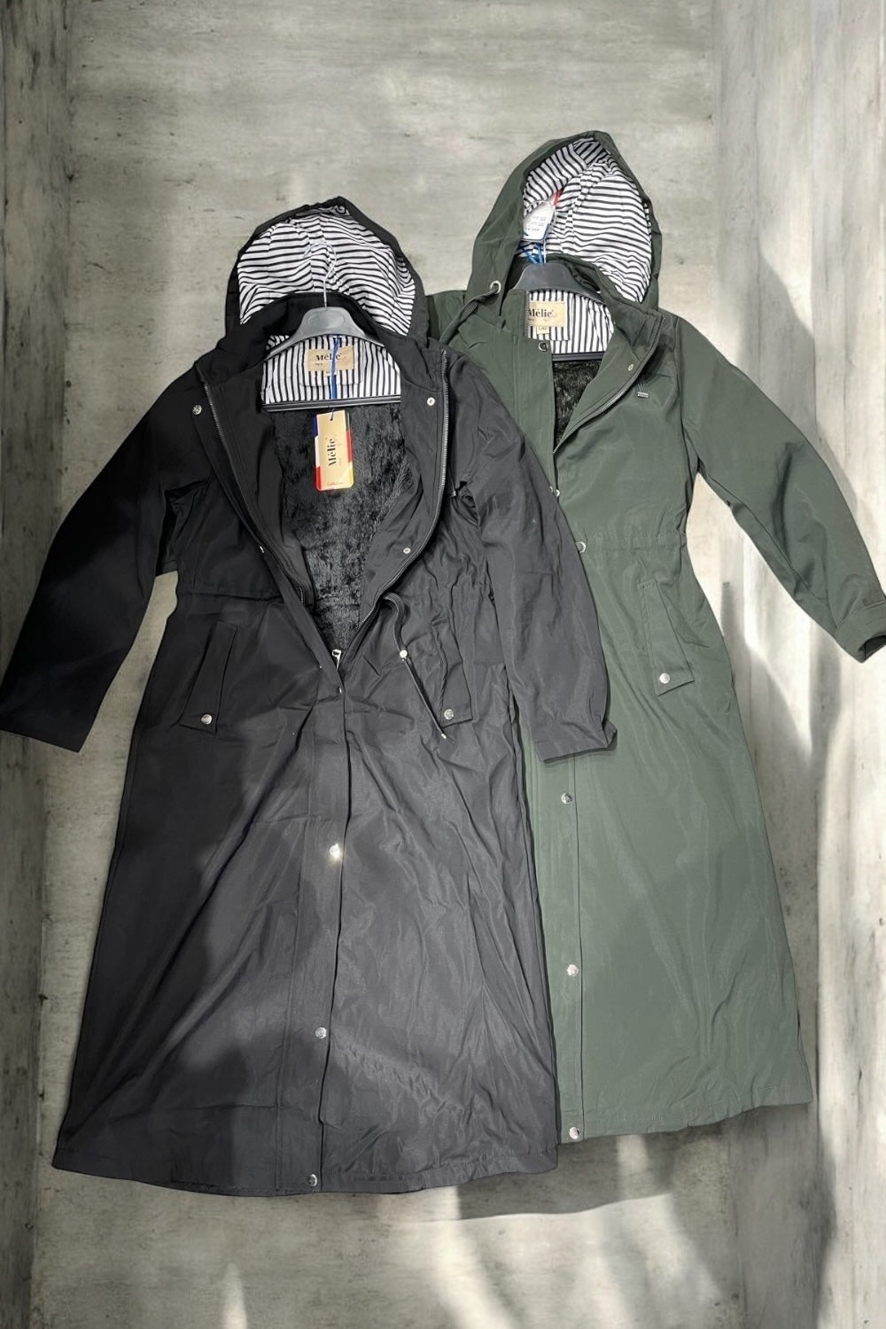 Manteau long type trench ciré hauteur genoux kaki fourré imperméable - Curvy