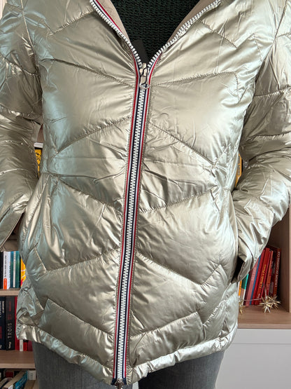 Laura Jo - Manteau doudoune courte matelassé réversible imperméable avec capuche couleur Beige et doré