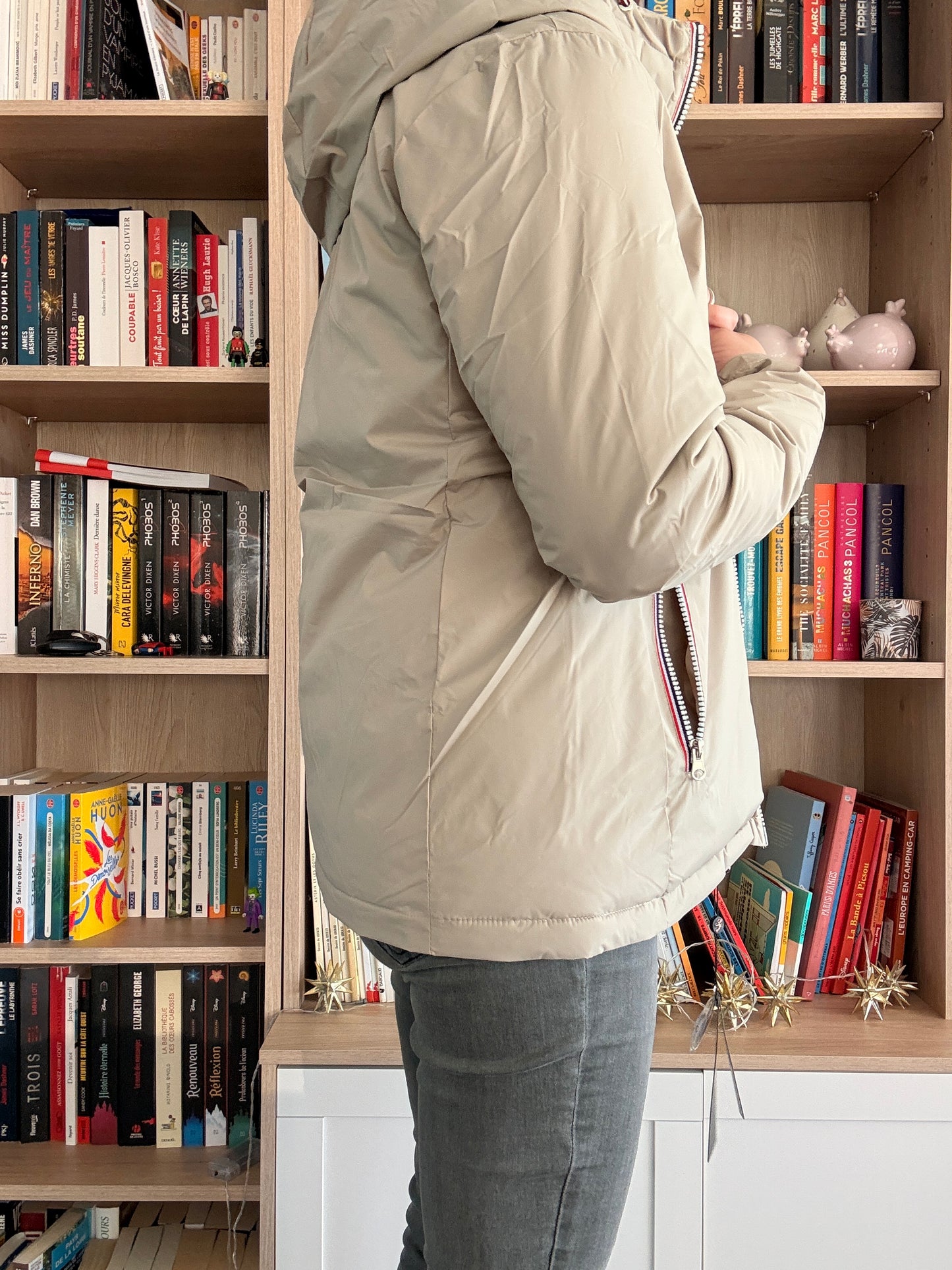 Laura Jo - Manteau doudoune courte matelassé réversible imperméable avec capuche couleur Beige et doré