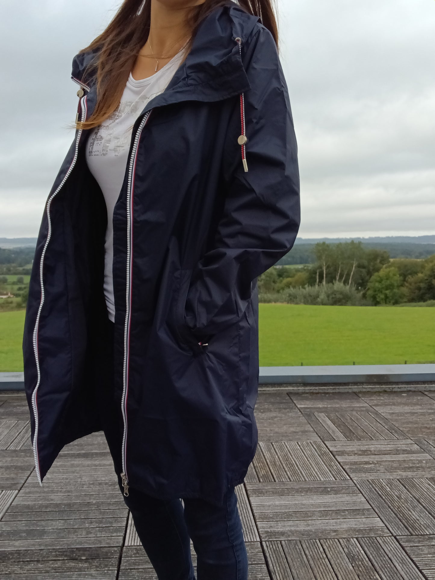 Parka manteau imperméable long fine doublure Laura Jo Bleu Marine