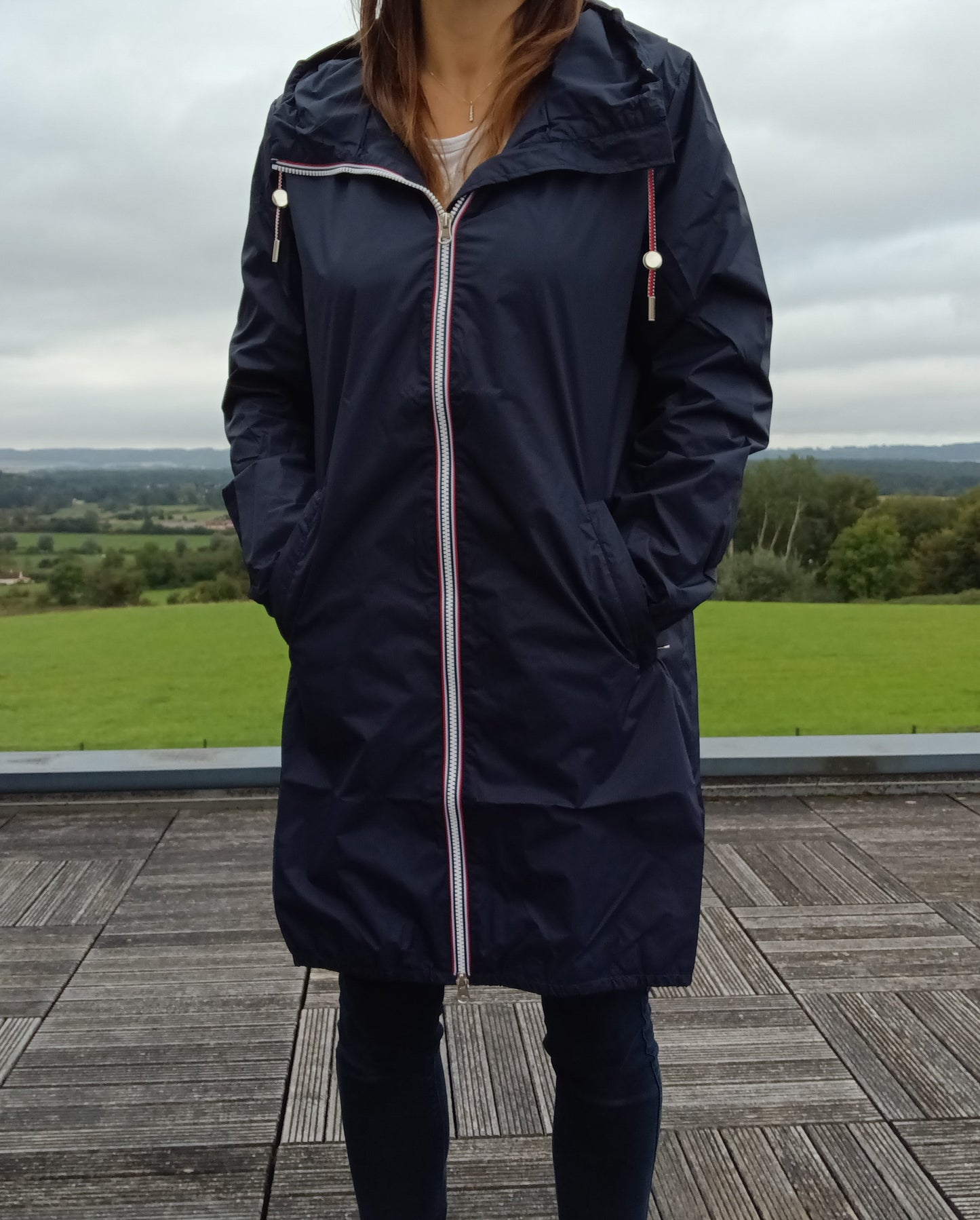 Parka manteau imperméable long fine doublure Laura Jo Bleu Marine