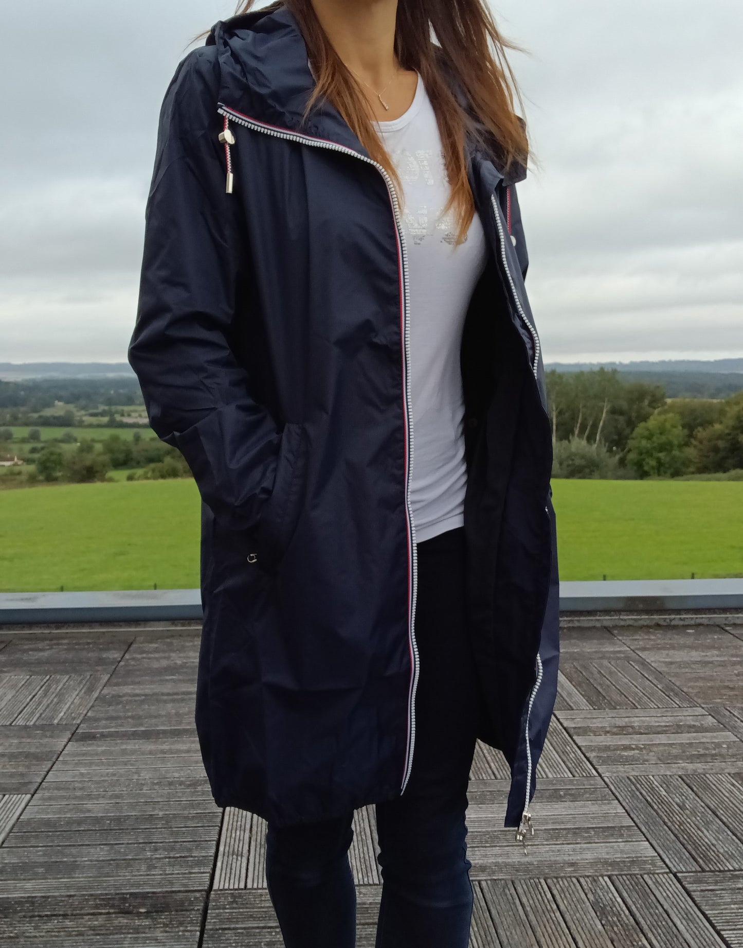 Parka manteau imperméable long fine doublure Laura Jo Bleu Marine