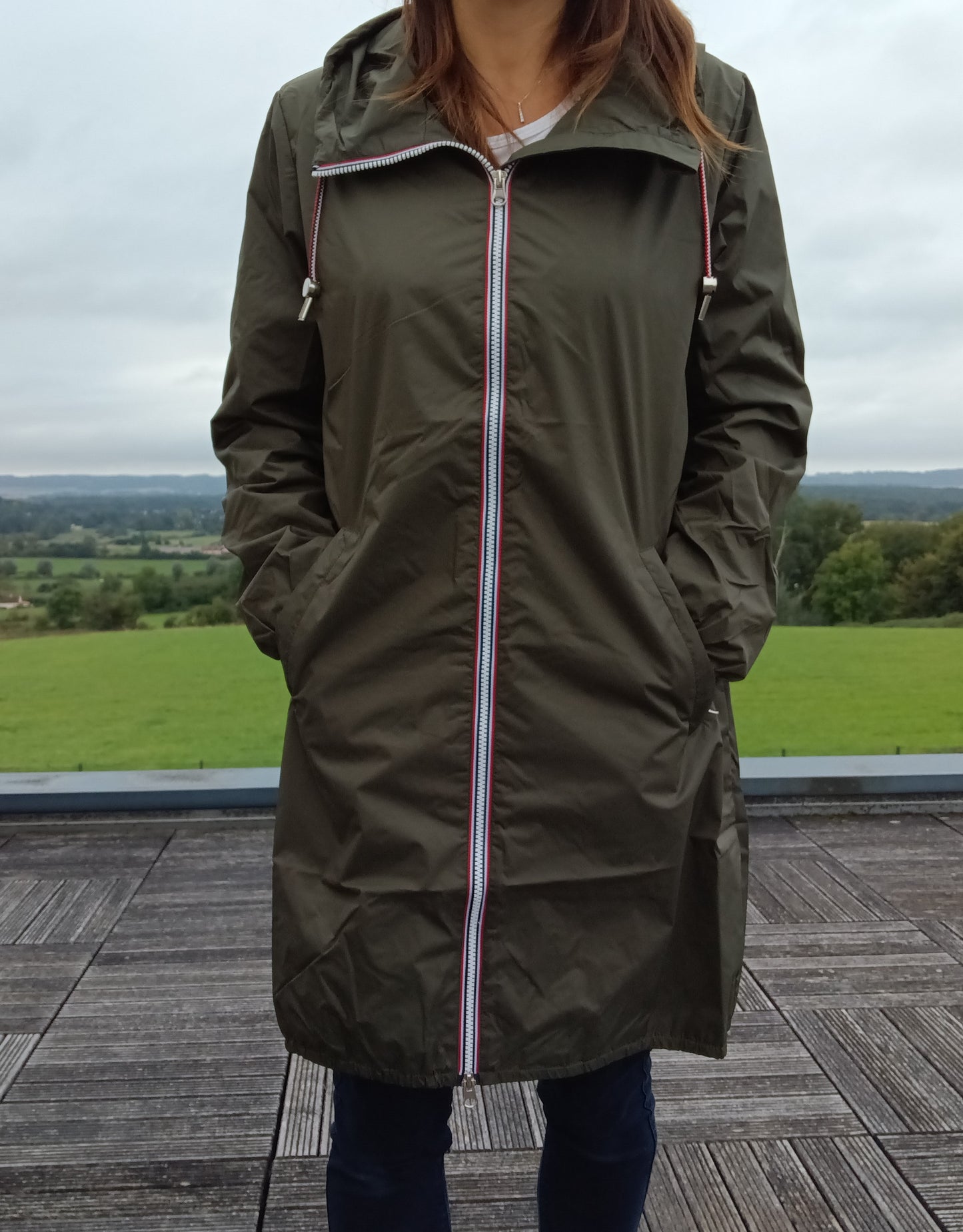 Parka manteau imperméable long fine doublure Laura Jo Kaki