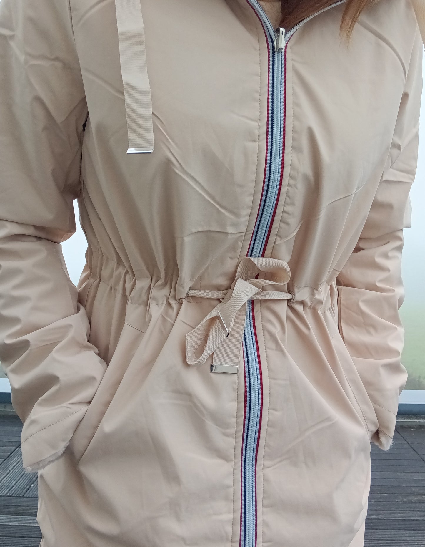 New Lolo - Manteau long BEIGE réversible, imperméable et complètement fourré resserrable à la taille