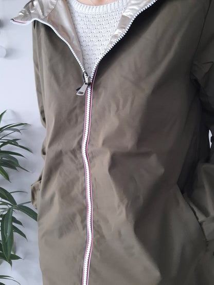 Manteau imperméable réversible mi-long léger Kaki/doré