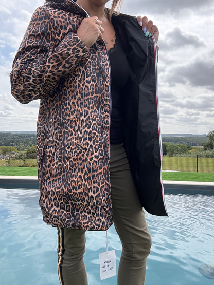 New Lolo - Imperméable réversible long sans garnissage ouate couleur noir/léopard