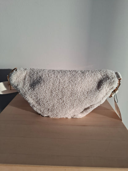 Sac banane peluche moumoute 2 poches blanc cassé