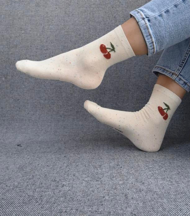 Nouveautés - Chaussettes blanches en coton à motif cerises