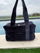 Sac week-end de voyage polochon velours matelassé couleur Bleu marine