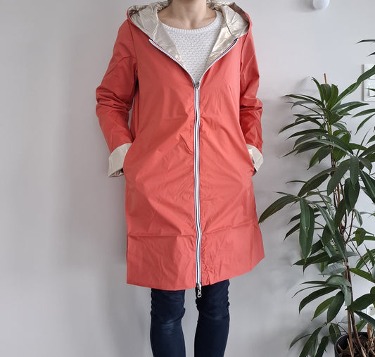 Laura Jo - Imperméable réversible long sans garnissage ouate couleur corail/doré