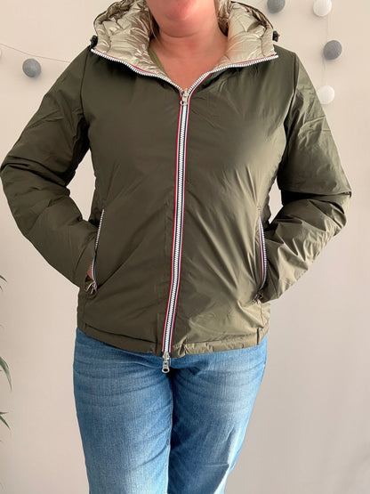 Laura Jo - Manteau doudoune courte matelassé réversible imperméable kaki doré avec capuche