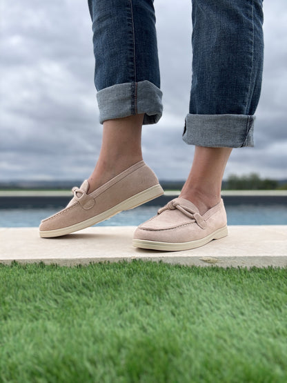 Chaussures mocassins toucher daim beige clair