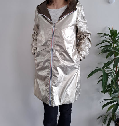 Melya Melody - Manteau léger long réversible imperméable kaki marron doré - Curvy