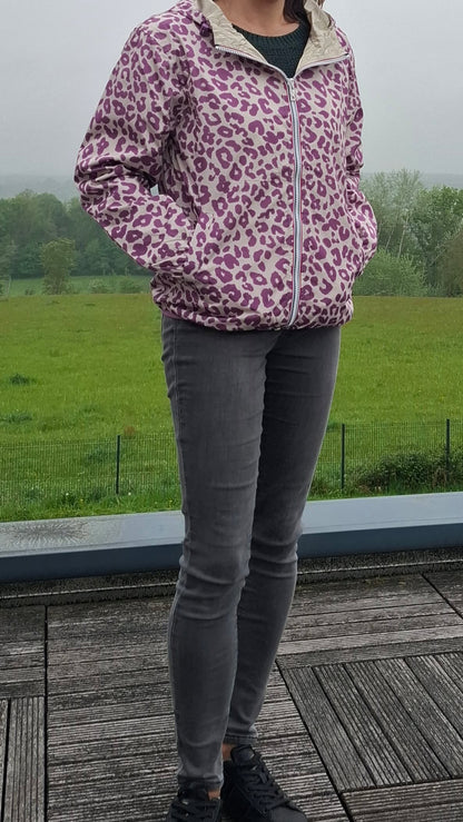 Escandelle - Parka imperméable courte Léopard violet réversible doré