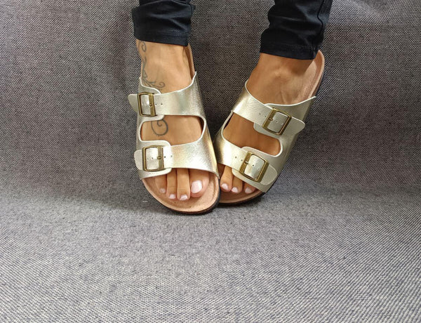 Chaussures sandales 2 brides doré style Birk