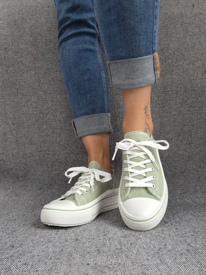 Chaussures baskets en toile vert olive semelle épaisse style converse