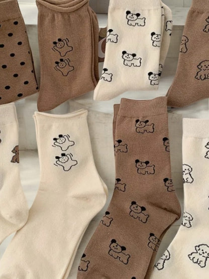 Nouveautés - Chaussettes blanches en coton à motifs chiens noirs