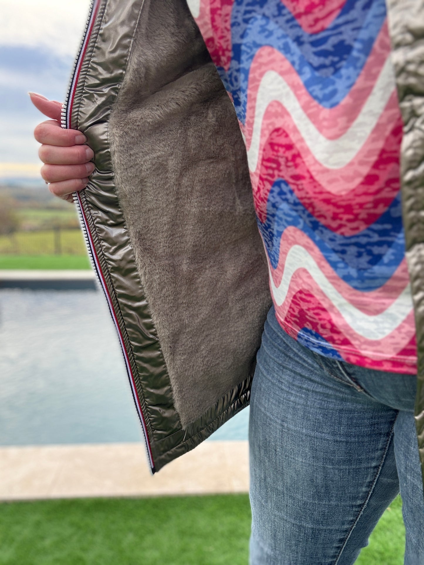 Laura Jo - Imperméable long doublé en fausse fourrure couleur bronze