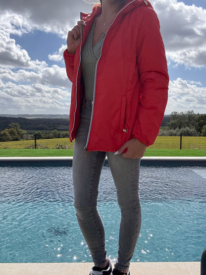 Melya Melody - Manteau court fourré imperméable légerement cintré corail
