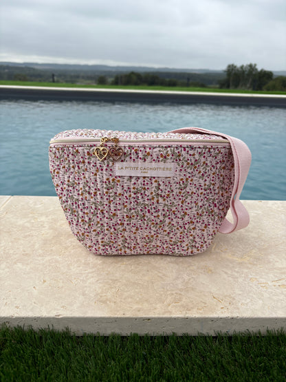 Sac banane en coton matelassé liberty baies rose crème  « La Ptite cachottière »