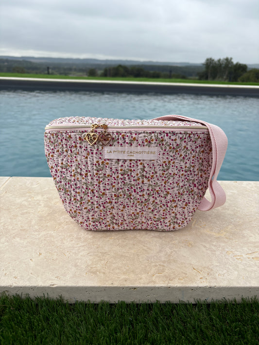 Sac banane en coton matelassé liberty baies rose crème  « La Ptite cachottière »