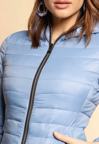 Attrait Paris - Manteau doudoune imperméable et matelassé bleu clair avec capuche