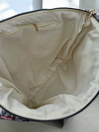 Sac cabas porté épaule en coton liberty fleuri noir rose crème