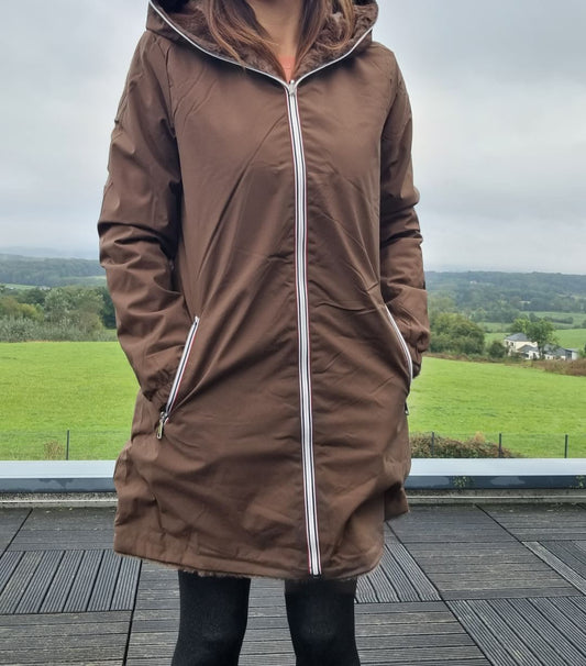 New Lolo - Manteau long fourré réversible imperméable marron - Curvy