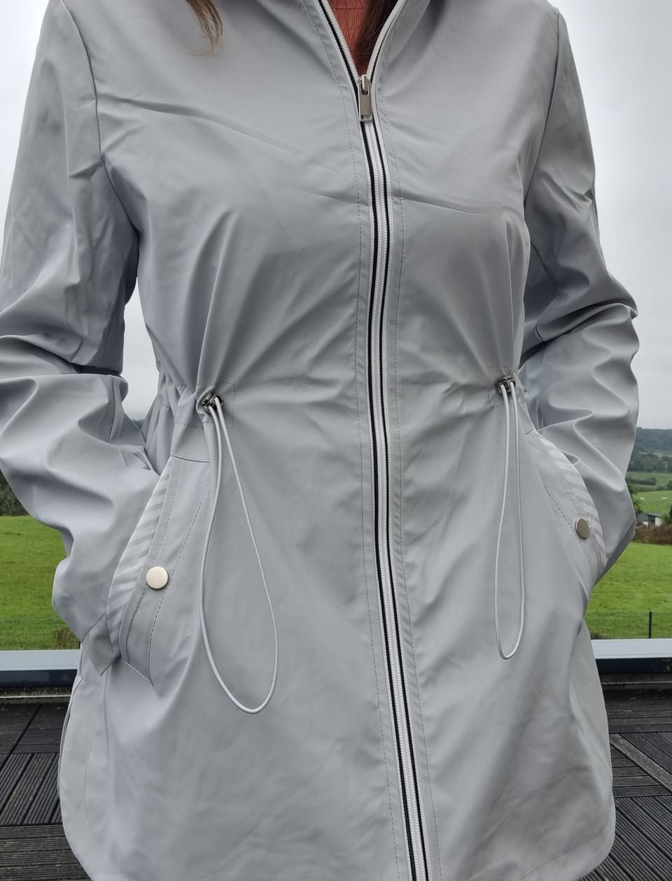 New Lolo - Manteau mi long léger imperméable gris - Curvy