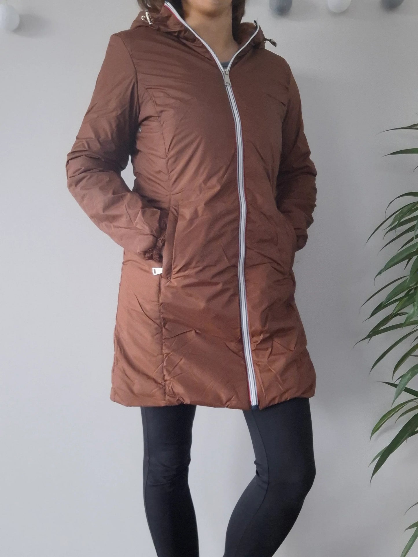 Melya Melody - Manteau long imperméable fourré fausse fourrure marron chocolat