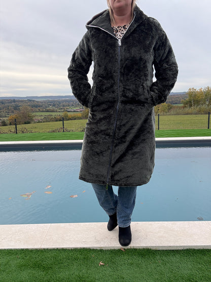 New Lolo - Manteau chaud long hauteur genoux kaki fourré complet réversible imperméable